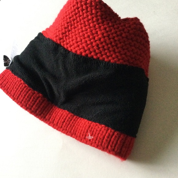 KYI KYI CLASSIC WOOL BLEND BEANIE WITH FAUX FUR POM RED WITH GRAY OS NWOT main image 5